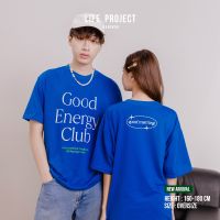 [ ซื้อ 2 เพิ่ม 5% ] GOOD ENERGY Oversize Blue F -  เสื้อโอเวอร์ไซส์ สกรีนลายภาษาอังกฤษ ผ้านุ่ม สกรีนหน้าหลังสีน้ำเงิน