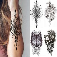 Black Sexy Flower Temporary Tattoos Sticker Arm Sleeve Rose Tree Skull Lion Bear Snake Henna Body Decorate Fake 3D Women Totem Stickers