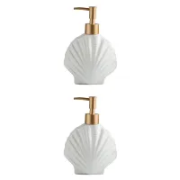 2X Ceramic Soap Dispenser,Liquid Soap Bottle,Lotion Hand-Sanitizer Bottles,Nordic Style Press Lotion Bottle,420ML,Shell