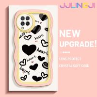 Jjlingji เคสสำหรับ Samsung Galaxy A22 4G A22 5G เคส M22ลายหัวใจสีดำกรอบคลื่นสีอ่อนกันกระแทกเคส TPU ซิลิโคนแบบใสเคสมือถือรวมฝาครอบป้องกันหัวกล้องทั้งหมด