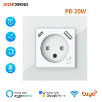 Shawader Tuya Wifi Smart Israel เบ้าติดผนังปลั๊กไฟ EU เต้าเสียบ USB Type-C PD 20W พอร์ต Pengsisi Untuk Alexa Dot Google Home