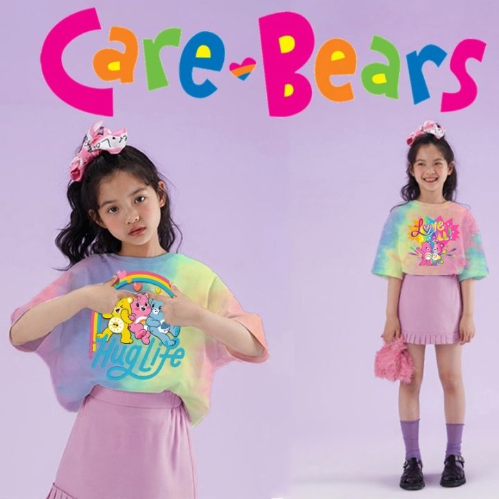 เสื้อยืด-พิมพ์ลายหมีน่ารัก-สีมัดย้อม-เหมาะกับของขวัญ-สําหรับเด็กผู้หญิง