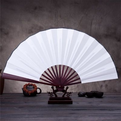8 Inch/10 Inch Silk Cloth Blank Chinese Folding Fan Wooden Bamboo Antiquity Folding Fan For Calligraphy Painting