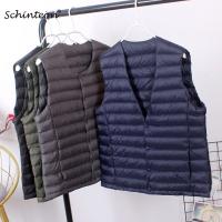 ZZOOI Schinteon Men Light Down Vest Gielt Casual Waistcoat White Duck Down Jacket Male V-neck Sleeveless Coat Liner Vest