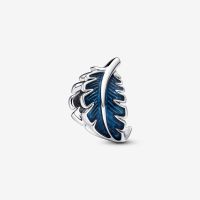 Blue Curved Feather Charm 925 เงินสเตอร์ลิงแฟชั่นผู้หญิง DIY เครื่องประดับ