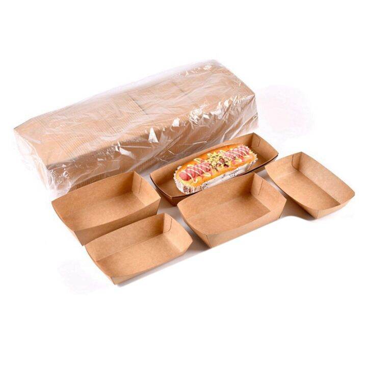 200Pcs Disposable Kraft Paper Food Serving Tray Hot Dog Fries Chicken