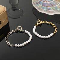 2pcs Bracelet Men And Women Couples Fashion Style Vintage Pearl O T Buckle Metal Beads Combination Jewelry