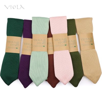 New Hot Classic Colorful Solid Knitted Tie 7cm Pink Sage Green Khaki Men Wedding Leisure Tuxedo Suit Party Cravat Gift Accessory