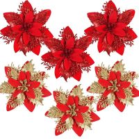3pcs 14cm Christmas Flowers Glitter Red Gold Flower Head Xmas Tree Ornament Christmas Decorations for Home Navidad New Year Gift Christmas Ornaments