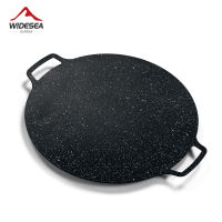 Widesea Camping กระทะกระทะหินทางการแพทย์ Non-Stick ชั้นกลางแจ้งแบบพกพาหม้อแพนเค้กอุปกรณ์ย่างจานชามบนโต๊ะอาหารเนยบาร์บีคิวอุปกรณ์ทำอาหาร BBQ Picnic เครื่องครัวพร้อมกระเป๋าเก็บ