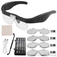 【LZ】▧⊙  Head-mounted Magnifying Glasses With LED Light For Reading Watchmaker Repair USB Rechargeable Magnifier 1.5X 2.5X 3.5X 5.0X