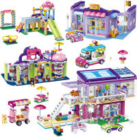 Friends Series Ice Cream Van Playground Villa Party Building Blocks Friendship House Bricks Toys For Girls Kids Christmas Gifts