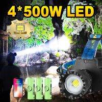 8000000LM LED พลังงานสูง4*500W ไฟหน้าทรงพลังยูเอสบีบรรจุใหม่สว่างมากๆกันน้ำหัวโคมไฟ Fishlight