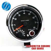 DRAGON GAUGE 95mm 3.75 Inch Tachometer Chrome for 7 LED Colors Adjustable 12V Car Gauge 3 34" Meter 0-8000 RPM TAC Shift-Light