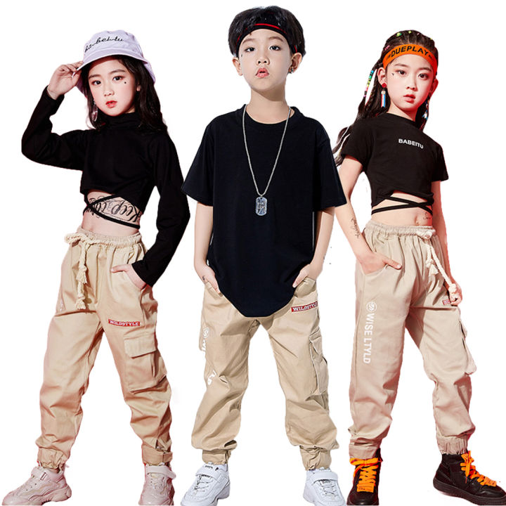 Lolanta Girls Boys Hip Hop Dance Clothes Kids Black Crop Tops T-shirt ...