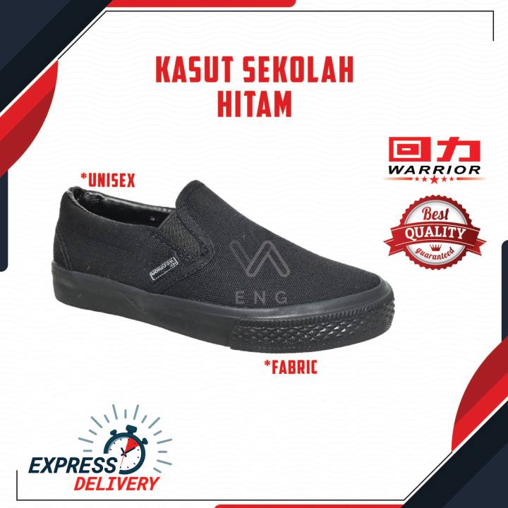 2691bk Kasut Sekolah Jenama Warrior Bersarung Black Shoe Slip On