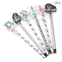 6pcs Musical Note Pencil 2B Standard Round Pencils Piano Notes Eraser Writing Drawing Tool Stationery School Student Gift