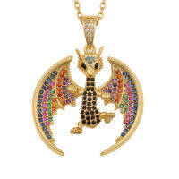 Rainbow Dinosaur Neckalces Fine Zircon Stone Copper Pendant Choker Punk Hip Hop Party Tyrannosaurus Collares Jewelry Gifts