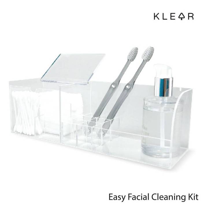 klearobject-easy-facial-cleaning-kit-กล่องอะคริลิคใส-กล่องเอนกประสงค์-ผลิตจากอะคริลิค-กล่องใส่อุปกรณ์-กล่อง-อะคริลิค