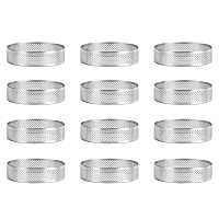 12 Pack Stainless Steel Tart Rings,Perforated Cake Mousse Ring,Cake Ring Mold,Round Cake Baking Tools 6cm