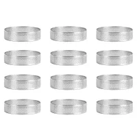 12 Pack Stainless Steel Tart Rings,Perforated Cake Mousse Ring,Cake Ring Mold,Round Cake Baking Tools 6cm