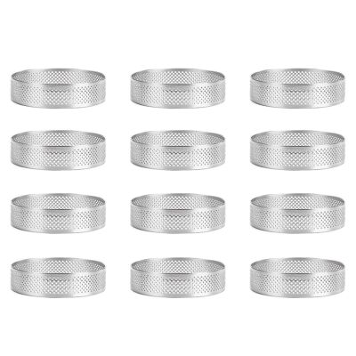 12 Pack Stainless Steel Tart Rings,Perforated Cake Mousse Ring,Cake Ring Mold,Round Cake Baking Tools 6cm