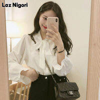 Laz Nigori เสื้อเชิ้ตสีขาวแขนบาน เสื้อทางการขนาดเล็ก เสื้อเเขนยาวผญ เสื้อเชิ้ตทรงหลวมแขนพัฟสไตล์ยุโรปและอเมริกา