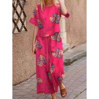 COD Women Matching Sets ZANZEA 2022 Kaftan Summer Printed Tracksuit Outifits Female Floral Blouses Wide Leg Pants 2PCS Set00