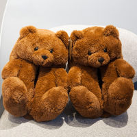 2022 women Indoor Cartoon Floor Plush Cotton Winter Warm Flip Flop Shoes Cute Soft Anti Slip Furry Faux Teddy Bear Slippers