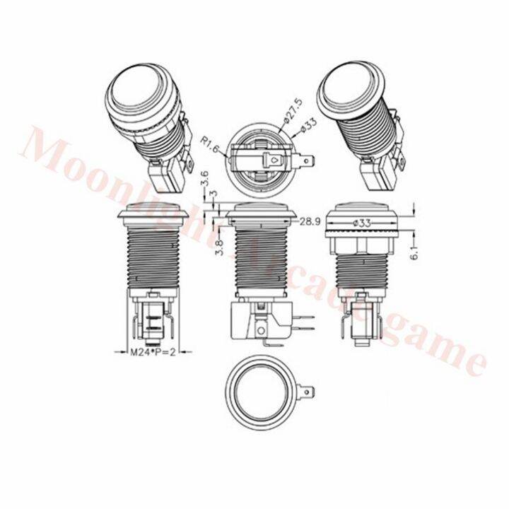 สวิตช์ปุ่มกดปุ่มกดทรงกลมอาเขตปุ่มไฟ-led-12v-ปุ่มกดปัดไฟขนาดเล็กขอบสีดำ32มม-1p-2p