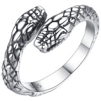 925 Sterling Silver Vintage Double Snake Head Thai Silver Ladies Finger Rings Jewelry Unisex Open Adjustable Size Ring Man