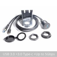 USB Type C 3.0 and USB 3.0 Male to Female AUX Car Mount Flush Cable Waterproof Extension for Car Truck Boat Motorcycle Dashboard