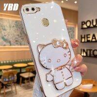 YBD มีเคสโทรศัพท์กระจกสำหรับ OPPO A7 A5S A12 A11K F9 F9 Pro 3D แมวน่ารักพับได้เคสซิลิโคนแบบนิ่มที่ยึดภาพสามมิติ