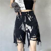 Punk Gothic Y2k เสื้อผ้าสูงเอวกระเป๋า Tie Dye ไม่สม่ำเสมอ Jean กางเกงขาสั้น Harajuku Vintage ฤดูร้อน Streetwear ผู้หญิงกางเกง...