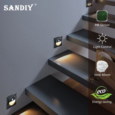 SANDIY Led Wall Light Step&amp;Stair Lamp Motion Sensor Embedded Night Sconce for Ladder Bedroom Corridor Staircase Fit EU 60mm Box Night Lights