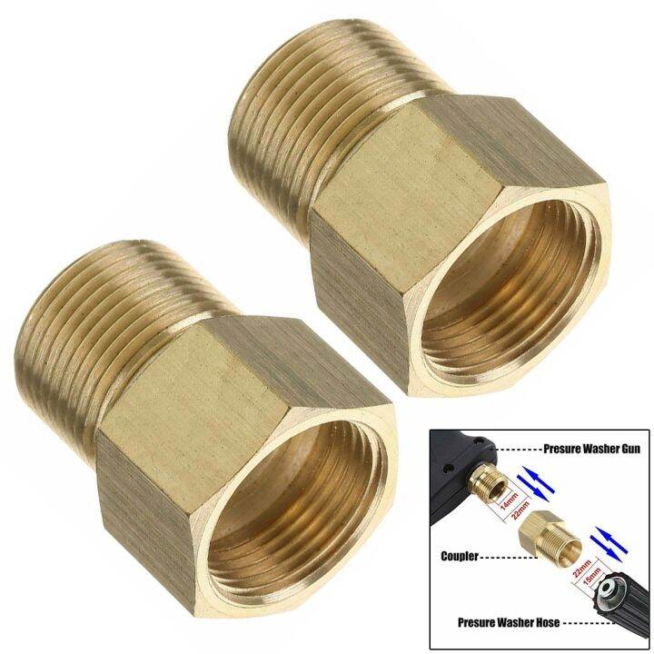2Pcs High Pressure Washer Connector Coupler M22 15mm Male To M22 14mm