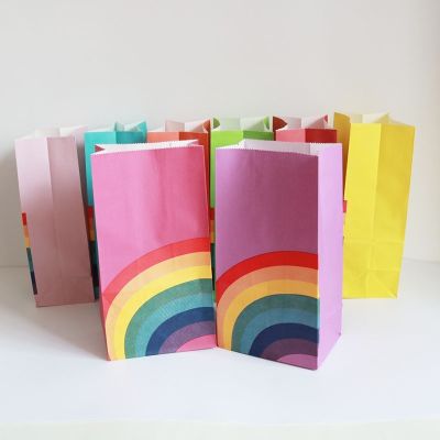 Rainbow Candy Kraft Paper Food Bag Kids Birthday Treat Cookie Bag Christmas Party Supplies Bakery Gift Packing Pouches