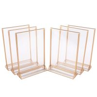 Gold Double Sided Picture Frames Acrylic Sign Holders Vertical Photo Stand for Table Numbers Wedding Cards Pressed Flowers Menu