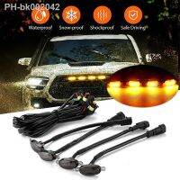 ℡♈ 4Pcs/set Universal Car LED Grille Light Yellow Amber Light Car Light Wire Harness Daytime Running Grill Light Fog Light Lamp