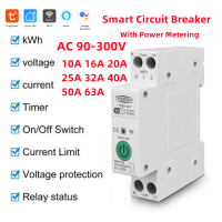 Jiuch TUYA เบรกเกอร์อัจฉริยะ TOMZN 63A 1P + N การวัดแสงเครื่องวัดพลังงานสวิตช์อัจฉริยะแบบไร้สาย Kwh ตัวจับเวลารีเลย์ MCTub สวิตช์ป้องกันแรงดันไฟฟ้าอัจฉริยะใช้งานได้กับ Alexa Google Home