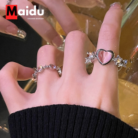 Maidu Jewelry แหวนรูปหัวใจเพทายสีชมพูสำหรับผู้หญิงแฟชั่นใหม่แหวนเปิดปรับได้