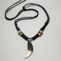 Man Choker Fashion Wolf Tooth Necklace Black Rope True Teeth Pendant