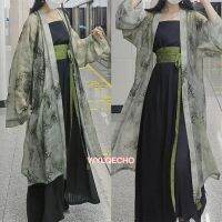 Hanfu ชุดสูท2ชิ้นสไตล์จีนชุดชุดจีนสีเขียววินเทจชุดราชวงค์ชองหลวมใหม่