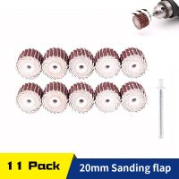 11Pcs 20mm Sanding Flap Wheel 80#- 600# Grits Sandpaper Polishing Disc with 3mm Shank Mandrel for Drill Dremel Rotary Tools Set Power Sanders