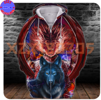 【xzx180305】Personalized Name Galaxy Dragon And Wolf - 3D Printed Pullover Hoodie 19