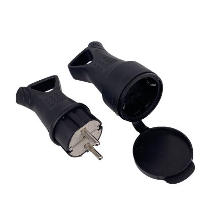 【YF】 EU Rubber Waterproof Socket Plug Electrial Grounded European Connector With Cover IP54 For Power Cable Cord 16A 250V