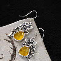 Fashion, Silver, S990, Pure Silver, Old Plum Blossom, Mosaic, Jade, Matte, Lady, High-end Earrings, Earrings Wholesale.