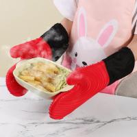 Oven Mitts Silicon Oven Gloves Pair Durable Kitchen Mittens With Non Slip Spiral Texture Kitchen Baking Cooking Supplies Potholders  Mitts   Cozies