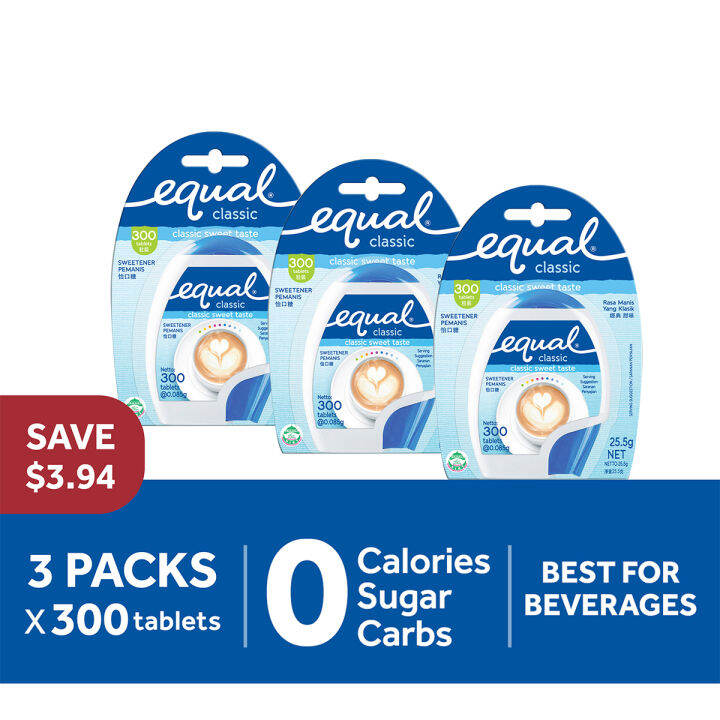 EQUAL Classic 3 packs x 300 Sweetener Tablets, Sugar Replacement
