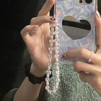 2021 New Transparent Heart Round Beads Imitation Pearl Beaded Mobile Phone Chain Lanyard for Women Anti-lost Accessories